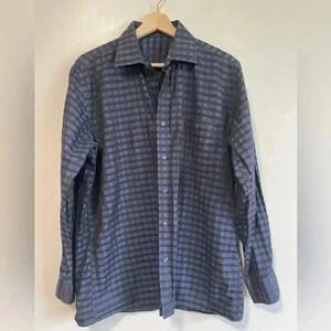 Louis Philippe Men's Blue and Black Plaid Dress Shirt - 40cm